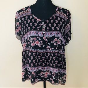 2/$20 Black Floral Paisley Button Down Top Size XL